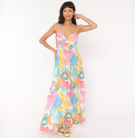 2000s Show Me Your Mumu Abstract Brushstroke Maxi Dress Spaghetti Strap Small