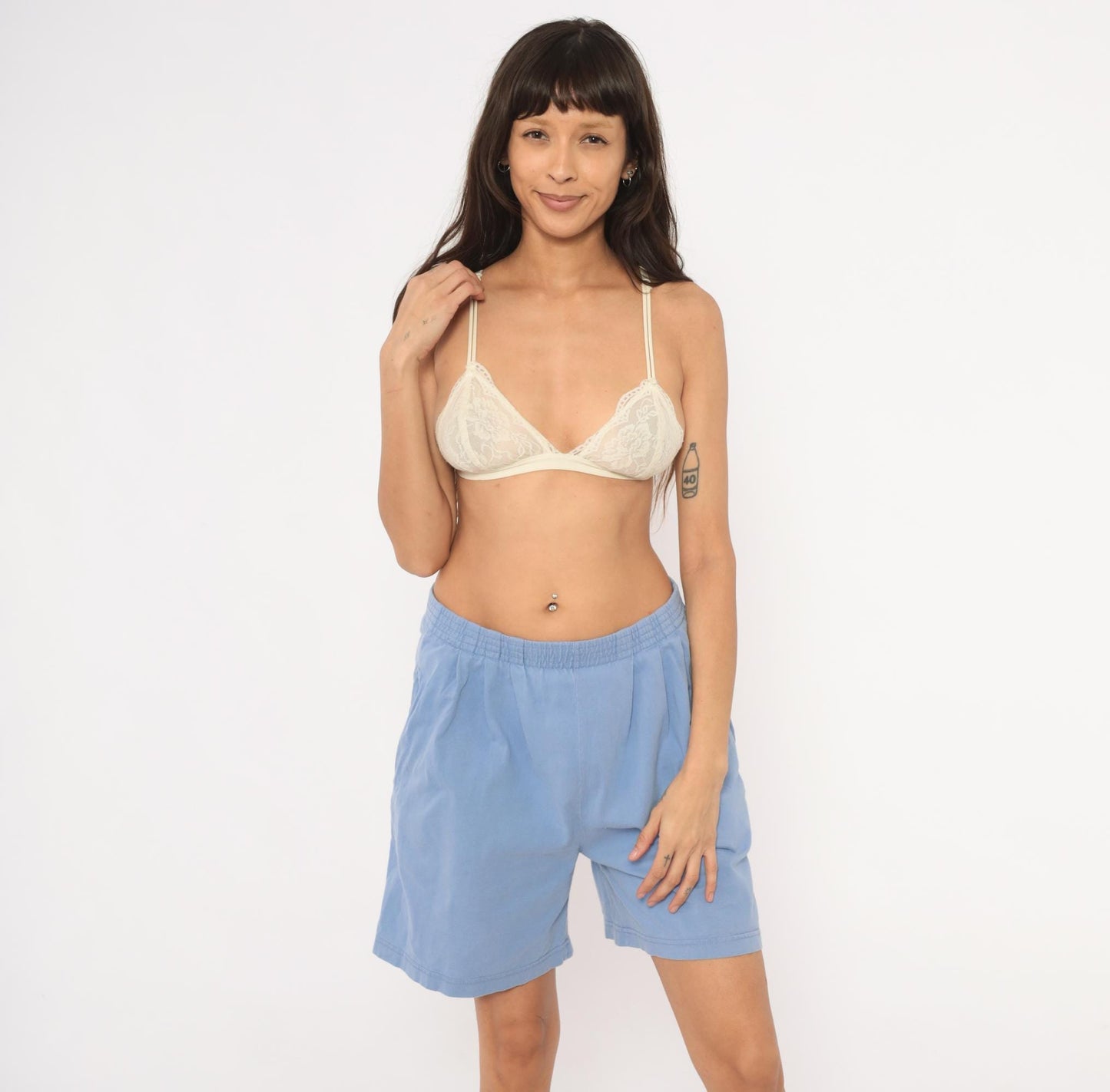 80s Lauren Brooke Pleated Bermuda Shorts Sky Blue Cotton Medium M