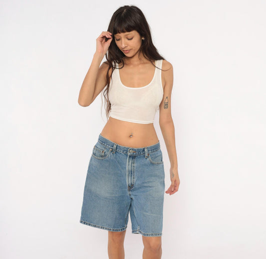 Levi's 550 Light Wash Denim Shorts Knee-Length Relaxed Fit 2000s W36