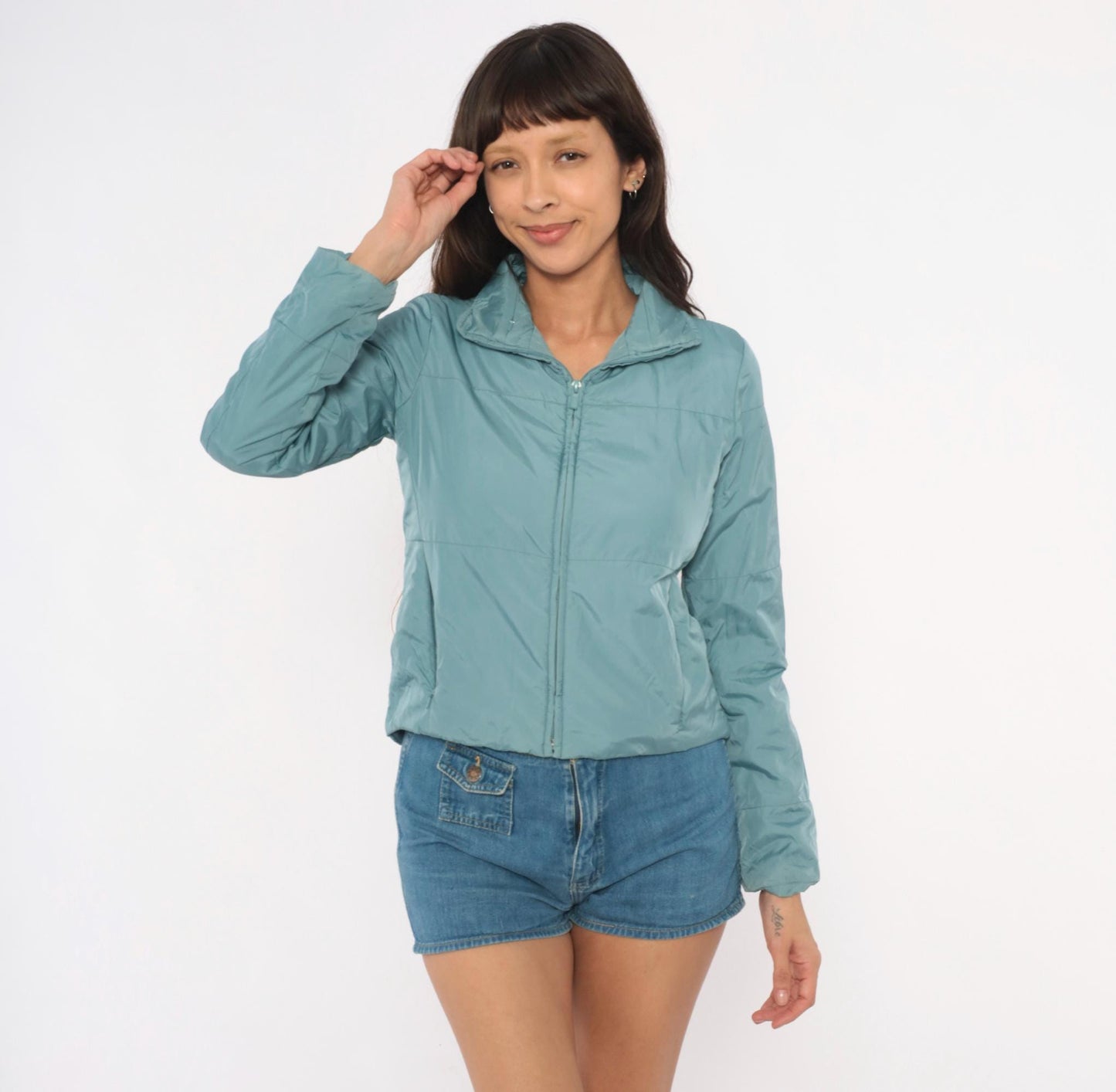 2000s Banana Republic Puffer Zip Jacket Slate Blue Cropped XS