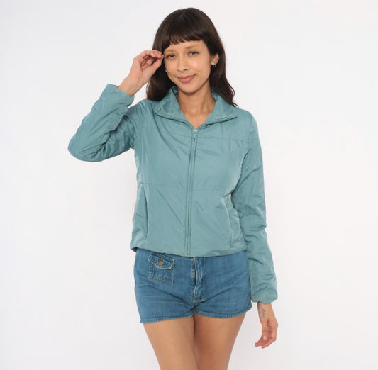 2000s Banana Republic Puffer Zip Jacket Slate Blue Cropped XS