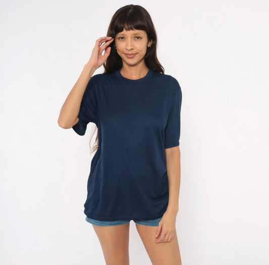 Y2K Patagonia Navy Crew Neck Tee Short Sleeve Solid Plain Large L