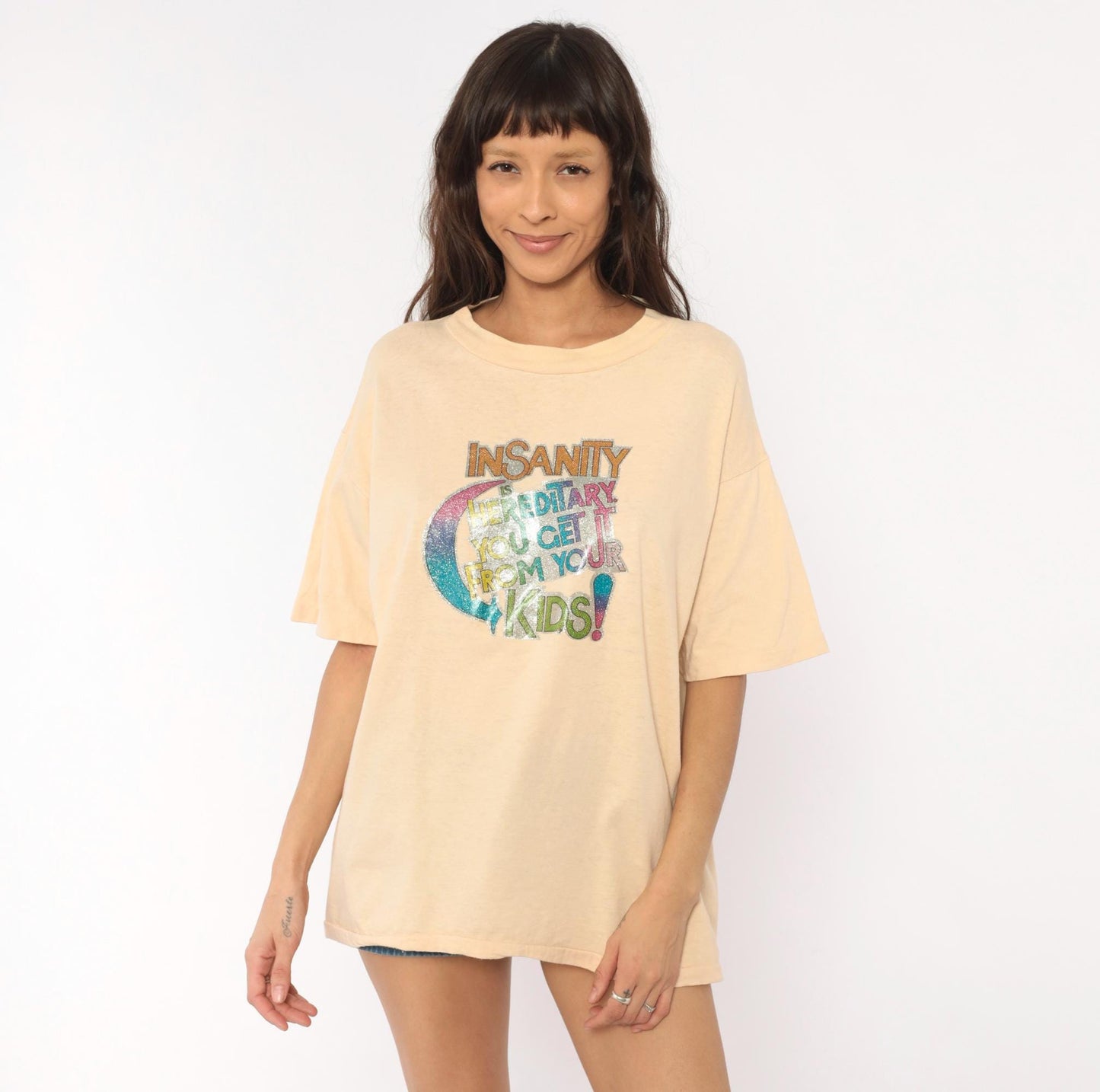 90s Anvil Graphic Tee Insanity Hereditary Kids Peach Cotton Extra Large
