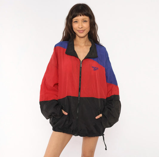 90s Reebok Windbreaker Colorblock Red Purple Black Jacket Extra Large XL