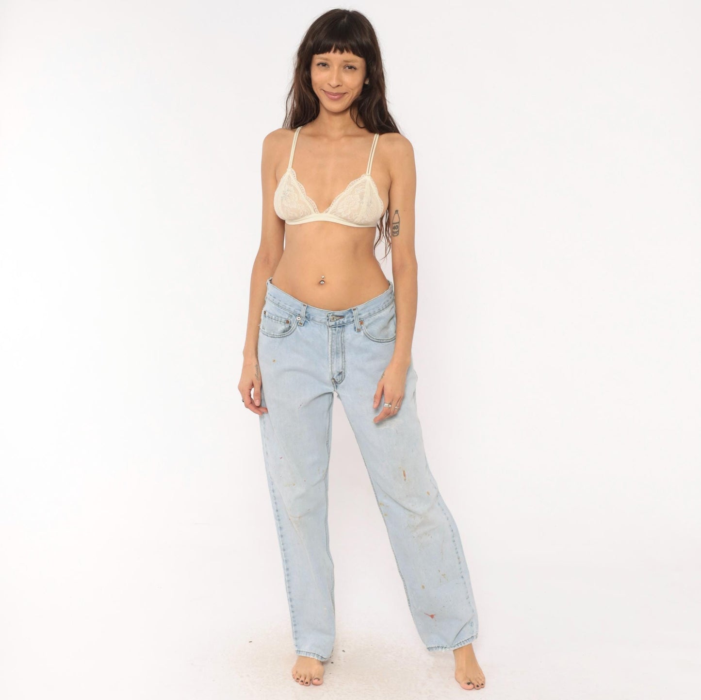 90s Levi's 550 Light Wash Straight Leg Jeans Distressed Blue 32x32