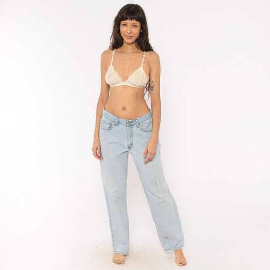 90s Levi's 550 Light Wash Straight Leg Jeans Distressed Blue 32x32
