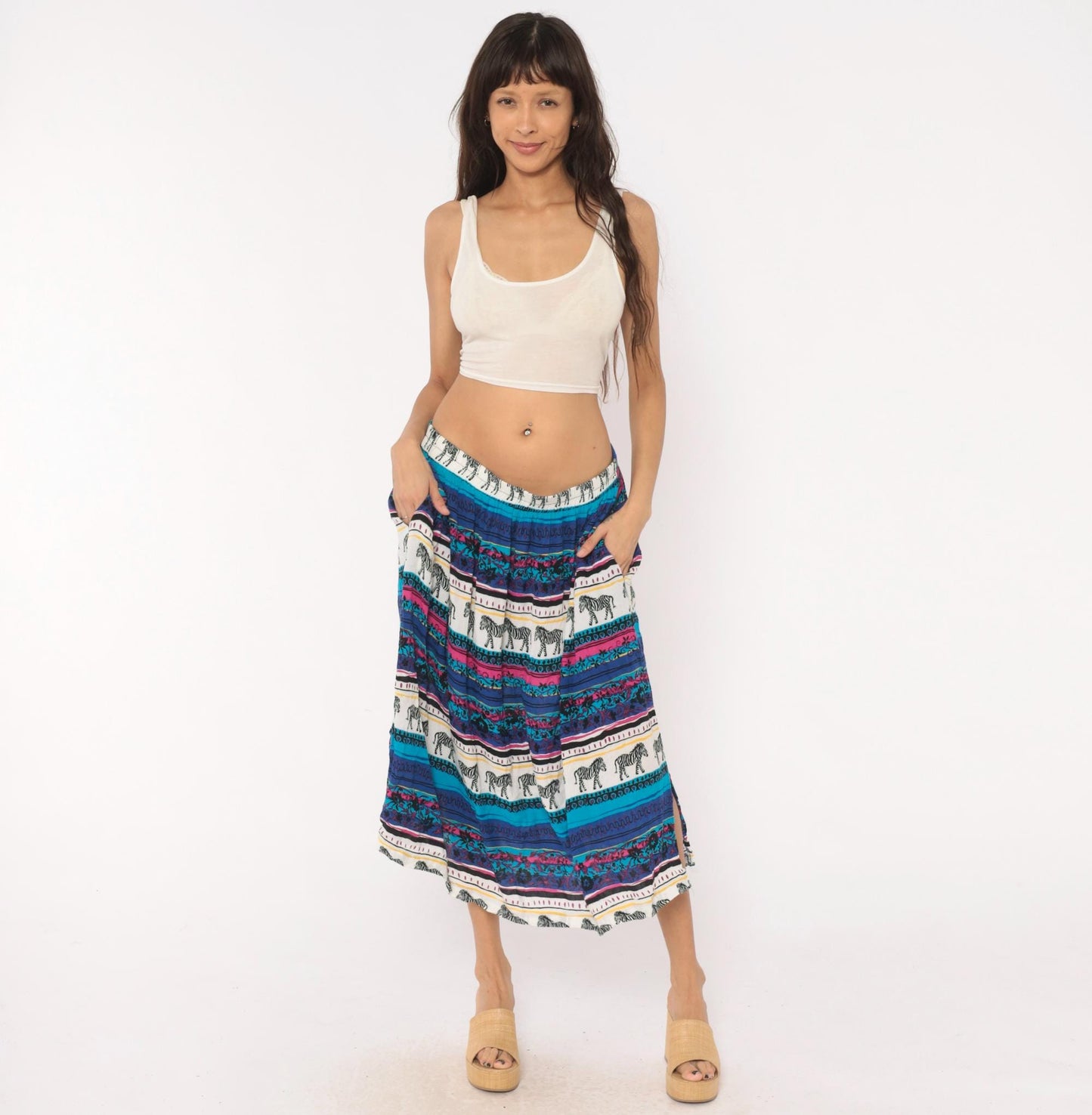 90s Sharon Anthony Zebra Print Midi Skirt Plus Size XXL Teal Magenta