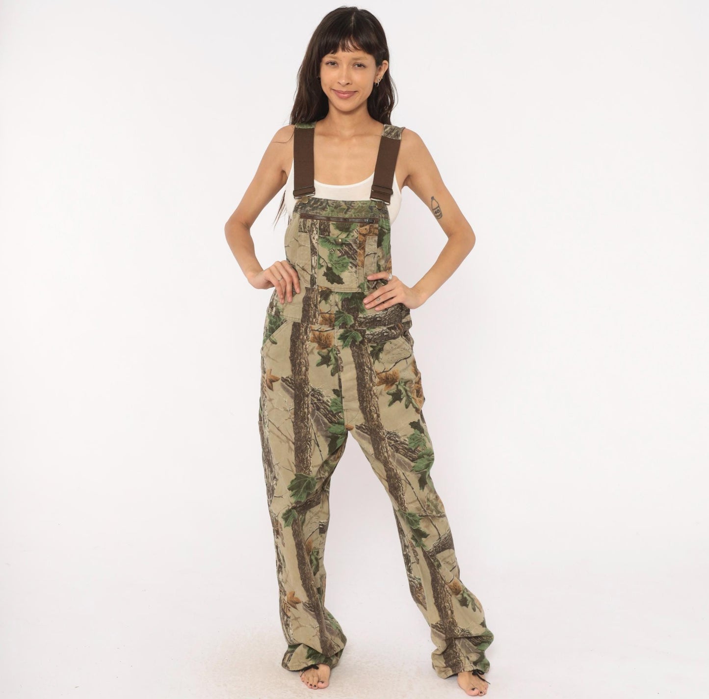 90s Realtree Camo Bib Overalls Walls Woodland Tree Leaf Cotton 34x32