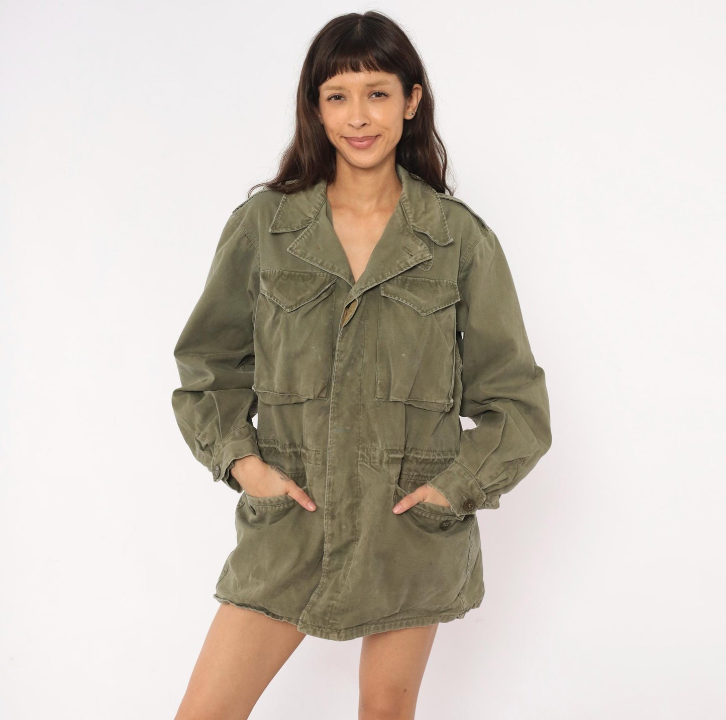 1950s Military Field Jacket Olive Drab Cotton Army Green Medium