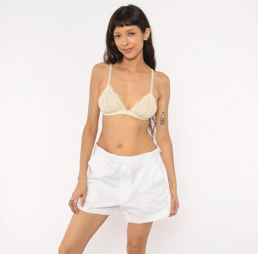 80s Herman's White Tennis Shorts Low Rise Cotton Blend Medium