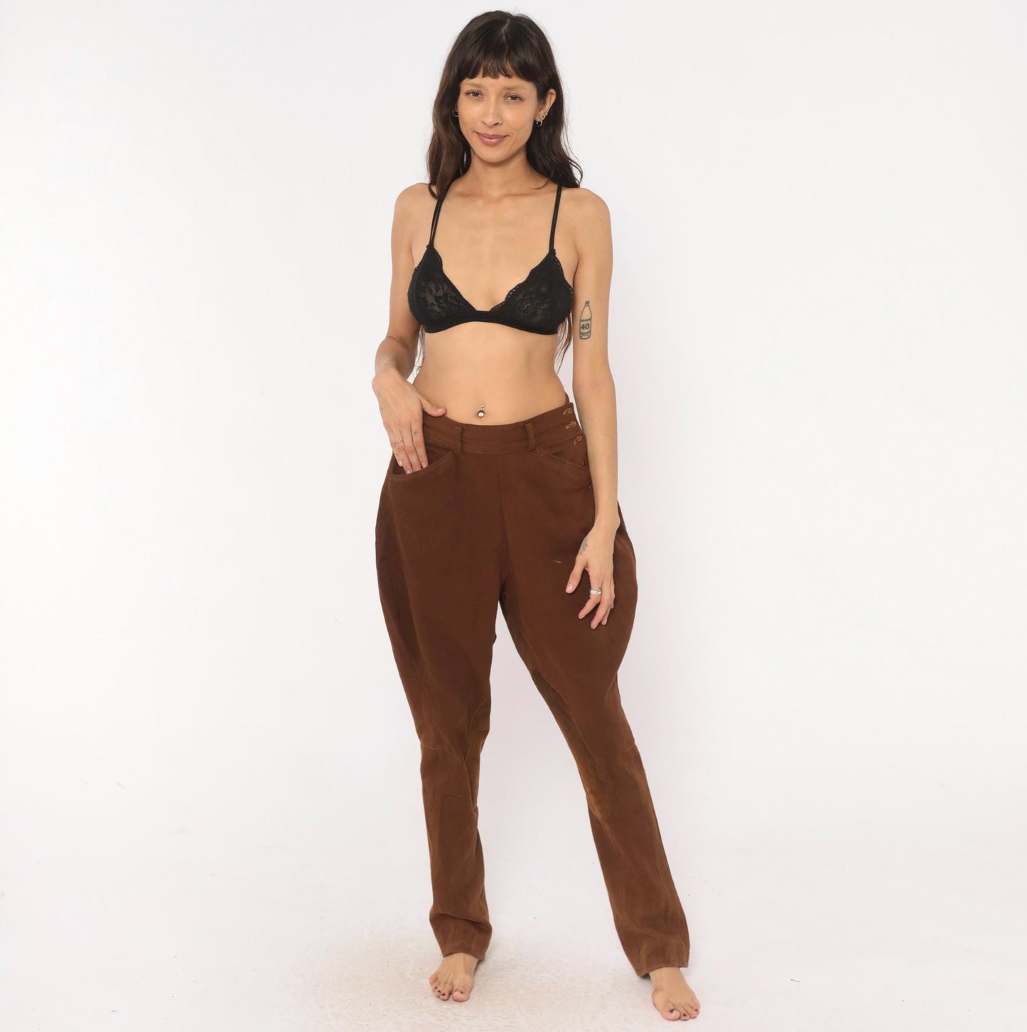 80s Brown Jodhpur Riding Pants High Waist Suede Knee Patch Medium M