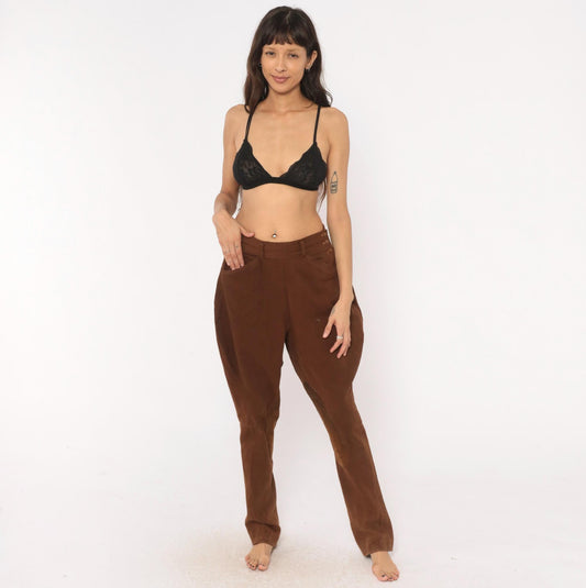 80s Brown Jodhpur Riding Pants High Waist Suede Knee Patch Medium M