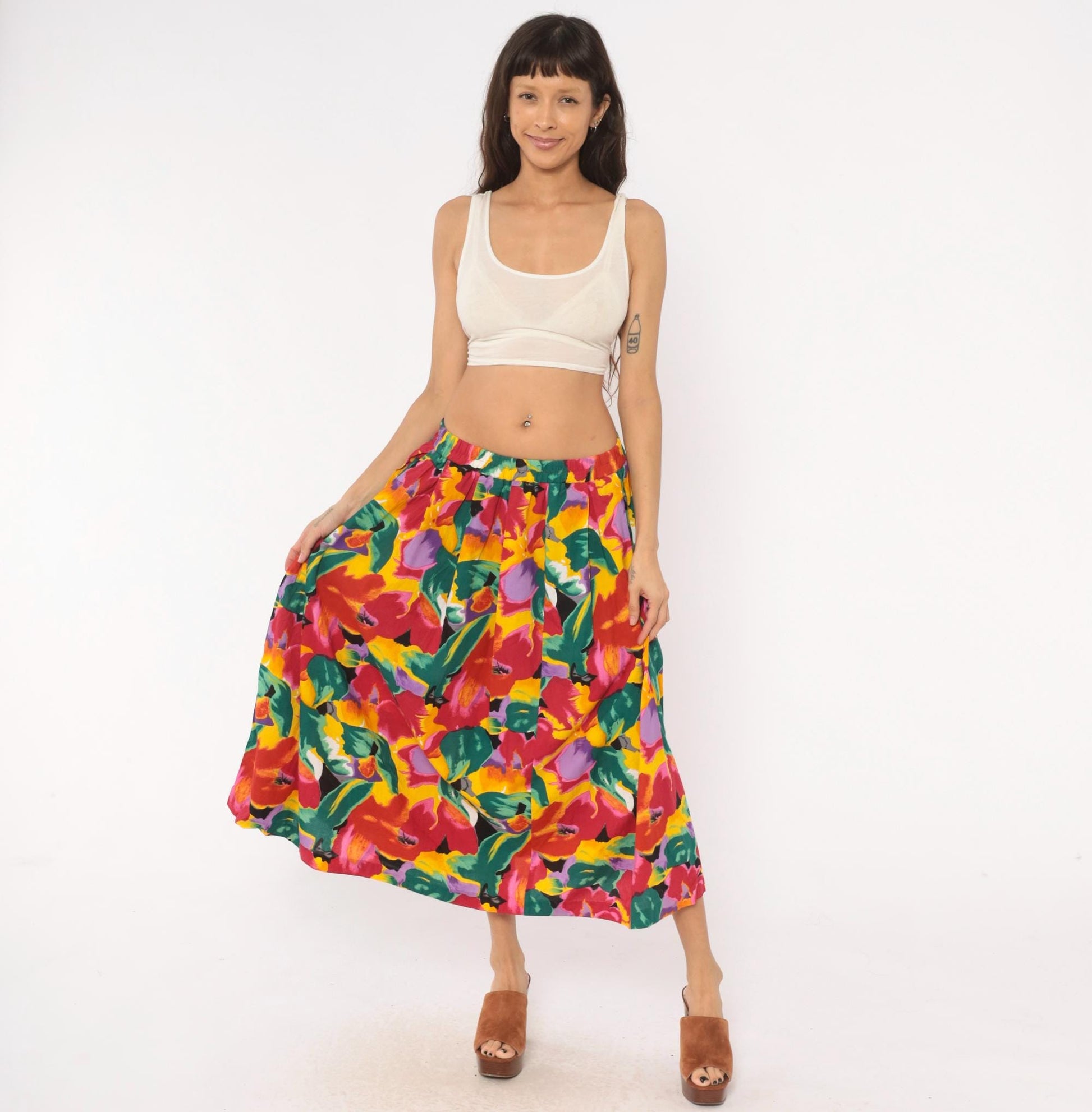 90s Success Dress Watercolor Floral Midi Skirt Multicolor Black Medium