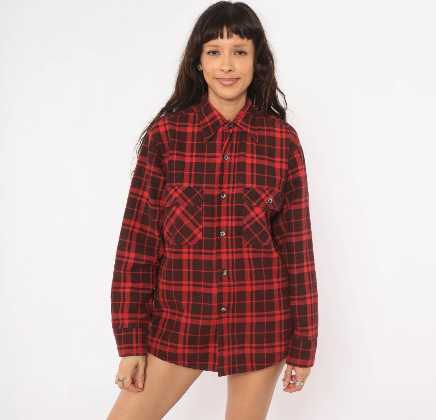 80s Fieldmaster Plaid Flannel Shirt Red Black Quilted Lined Medium