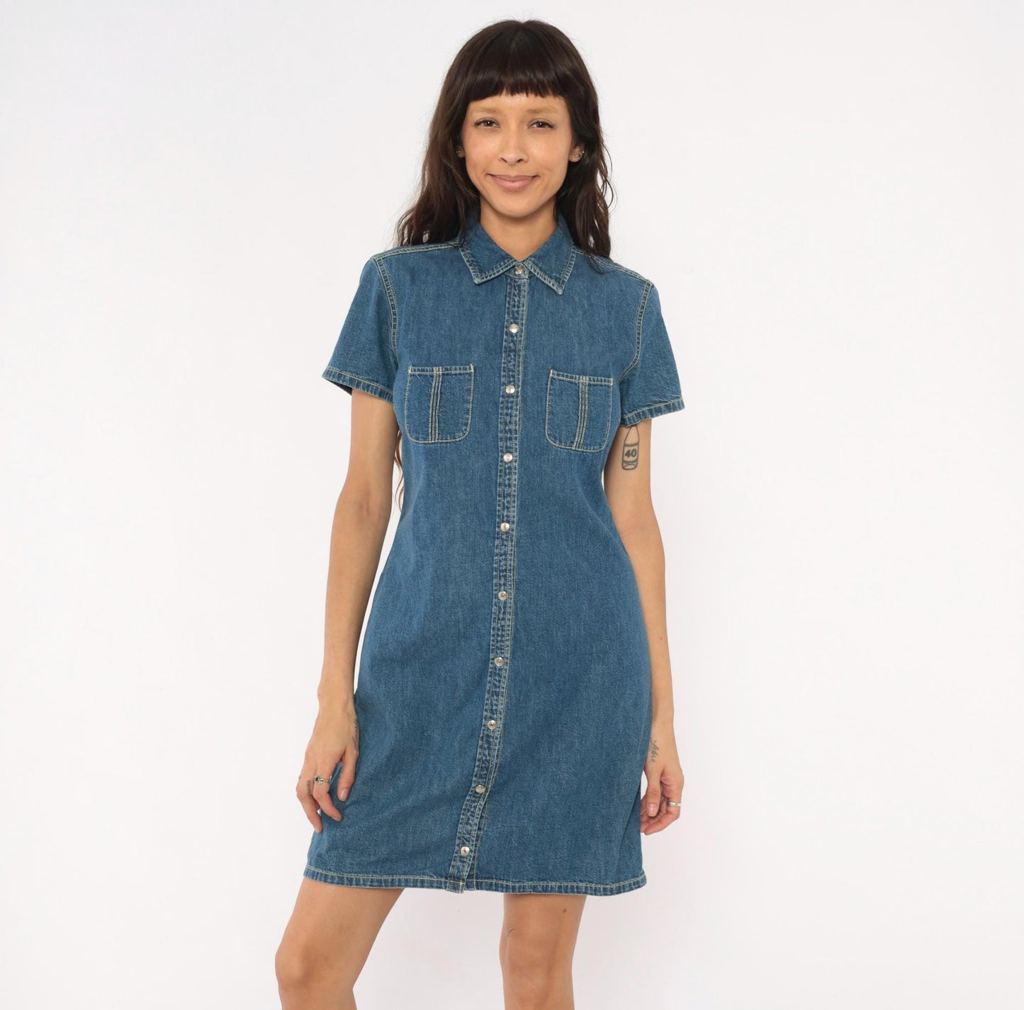 Y2K Tommy Hilfiger Denim Shirt Dress Blue Jean Snap Front Small S