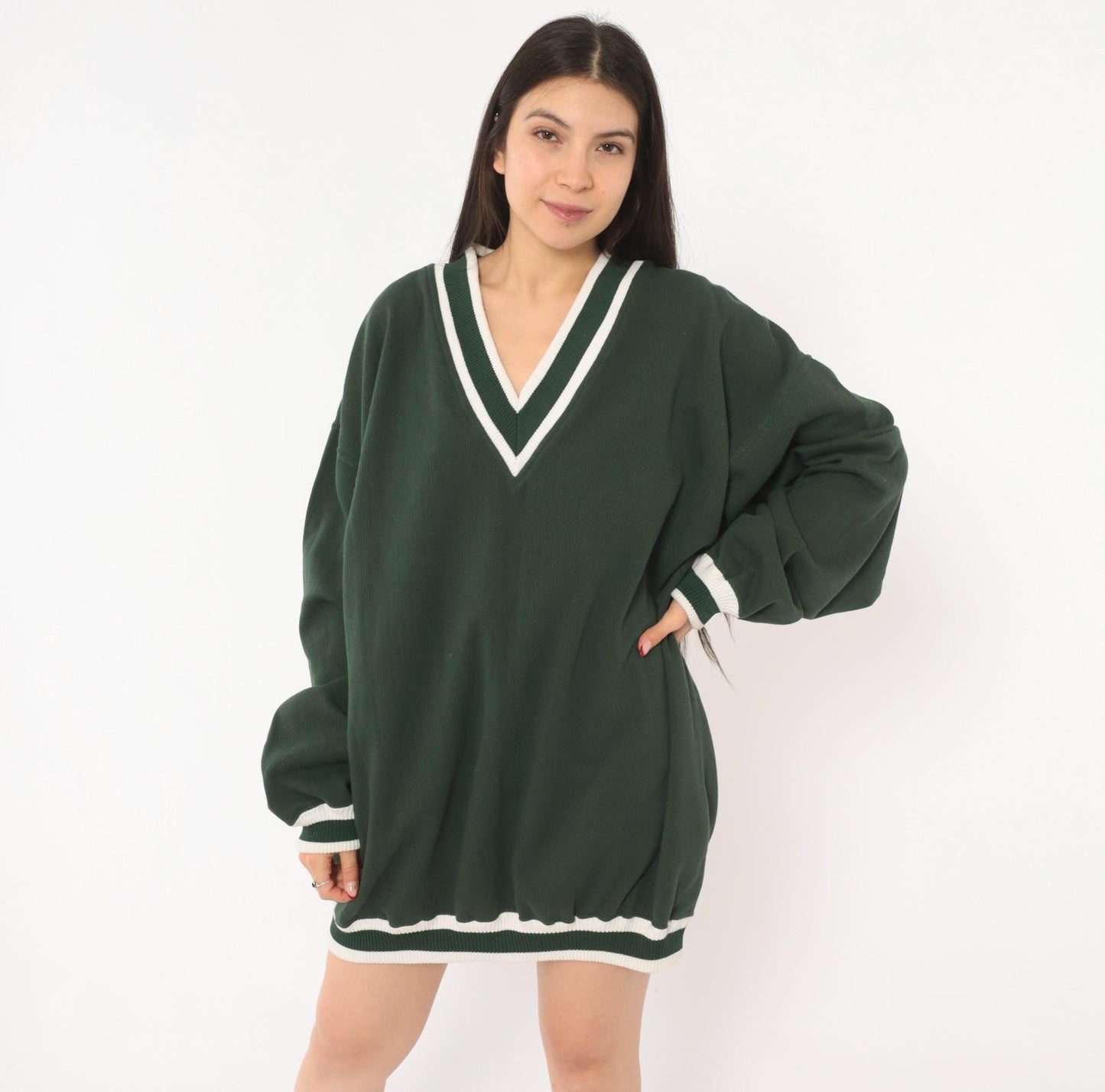 90s Pluma Forest Green V-Neck Sweater Striped Collegiate Tennis Extra Large XL