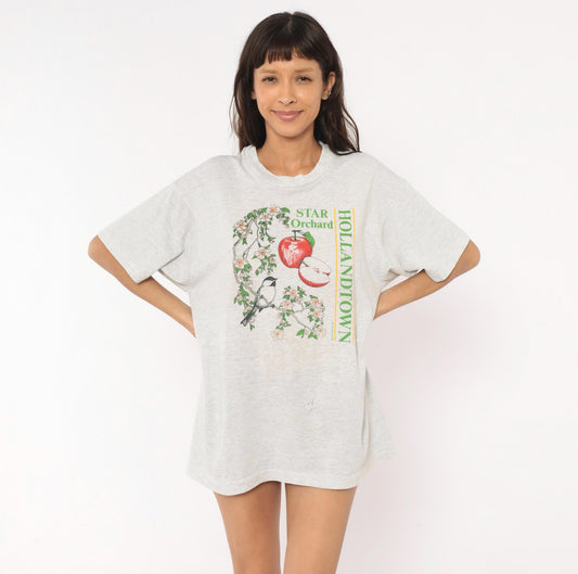 90s Screen Stars Best Apple Blossom Chickadee Graphic Tee Grey Extra Large XL