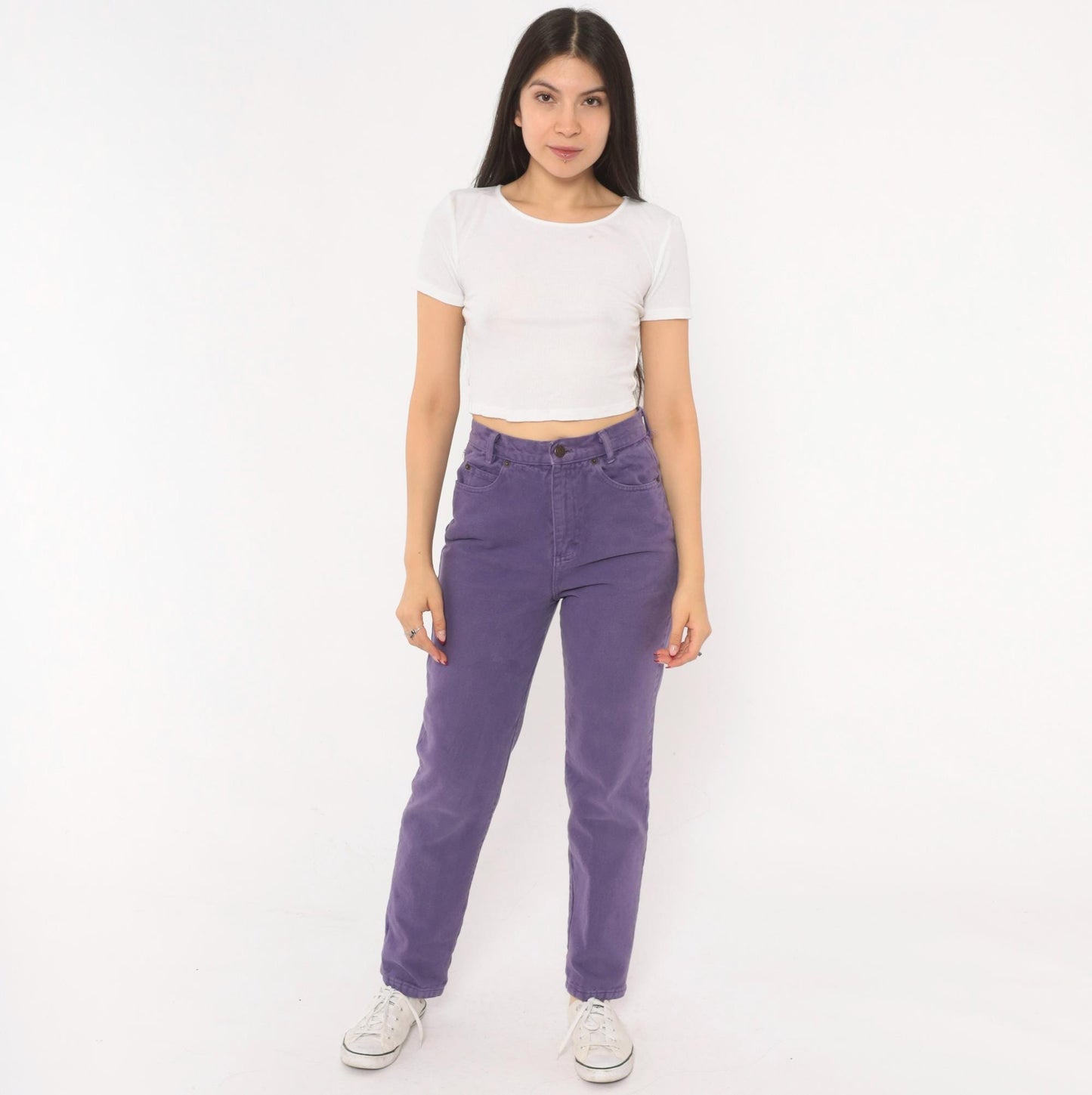 90s Merona Purple High-Waisted Mom Jeans Tapered Denim 26 Waist
