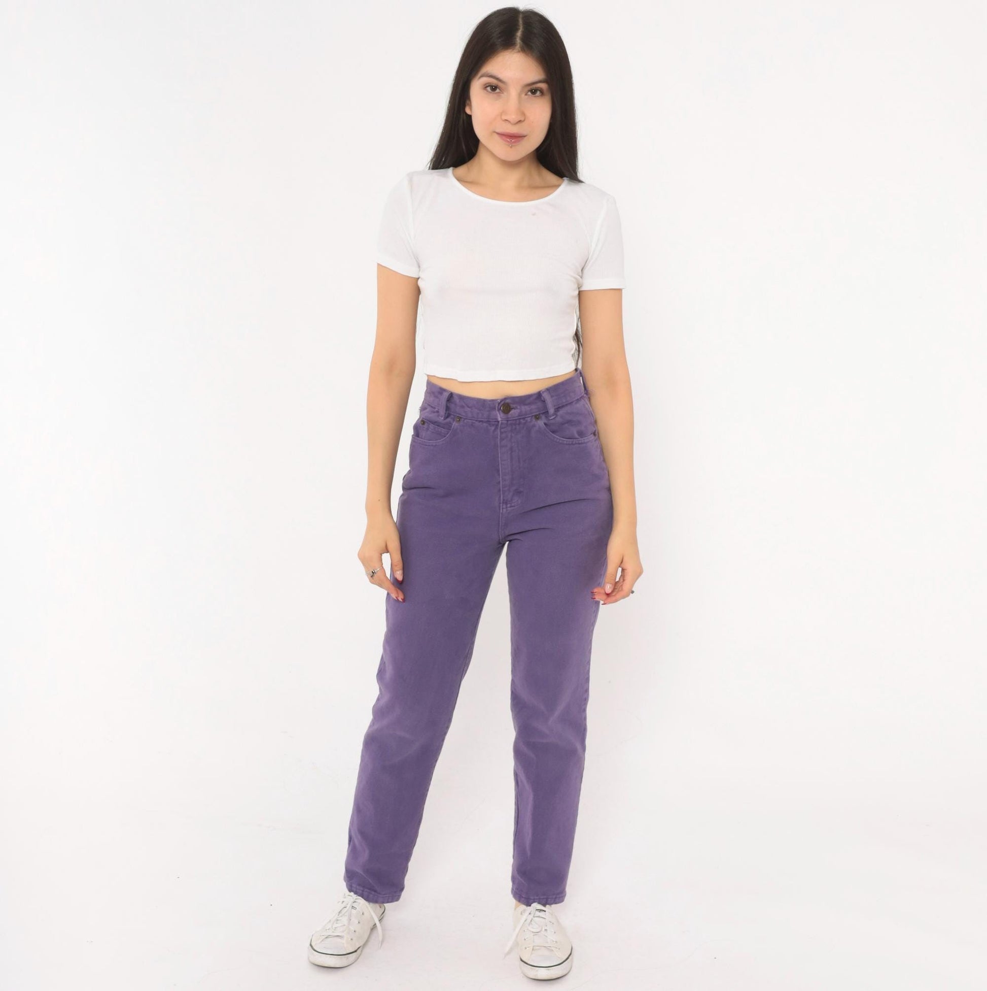 90s Merona Purple High-Waisted Mom Jeans Tapered Denim 26 Waist