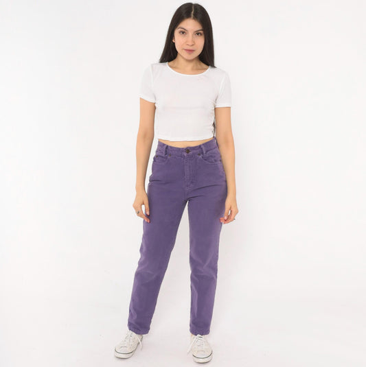 90s Merona Purple High-Waisted Mom Jeans Tapered Denim 26 Waist