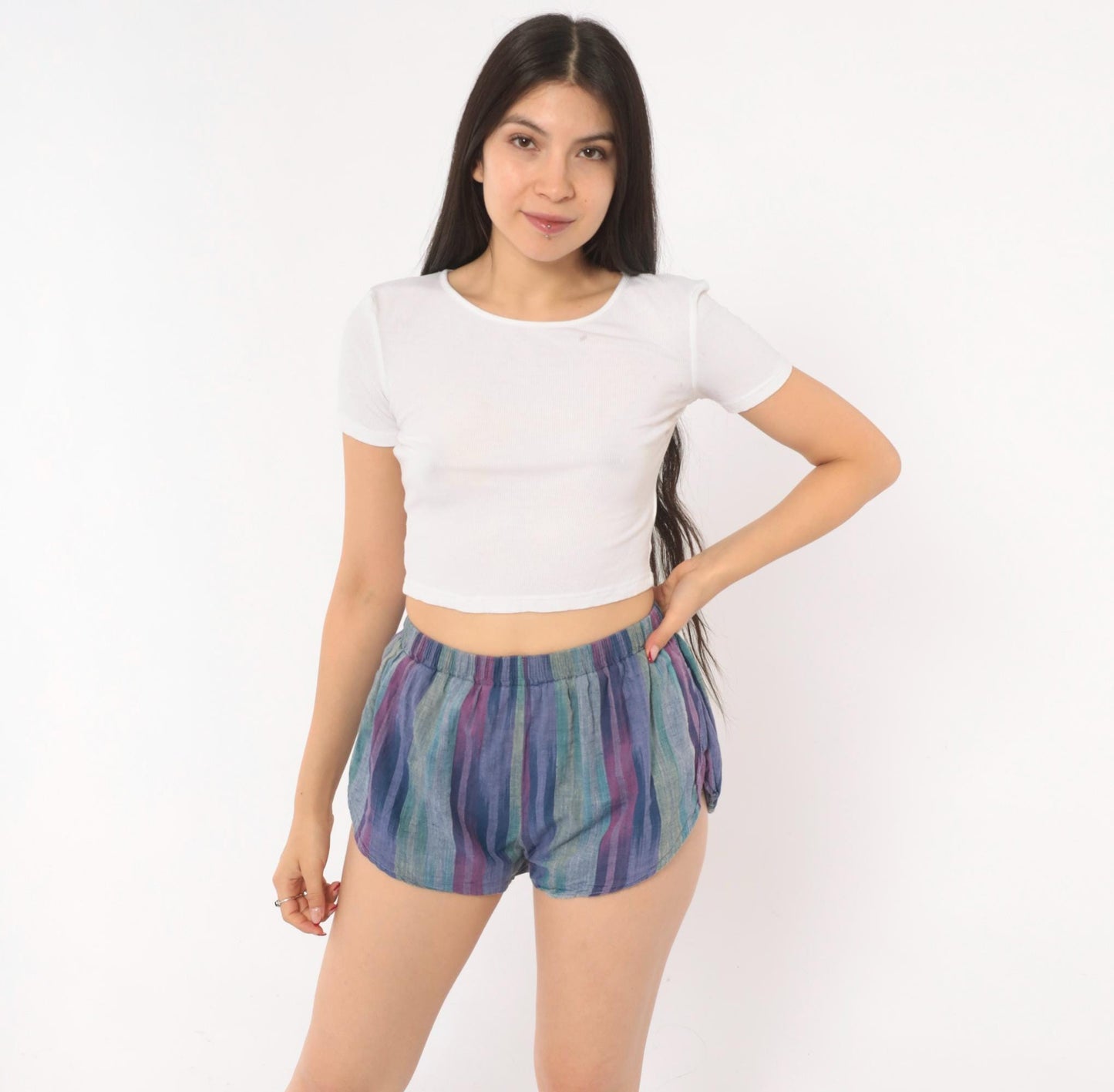 80s Pounders Ikat Stripe Shorts Purple Teal Cotton Dolphin Extra Small XS