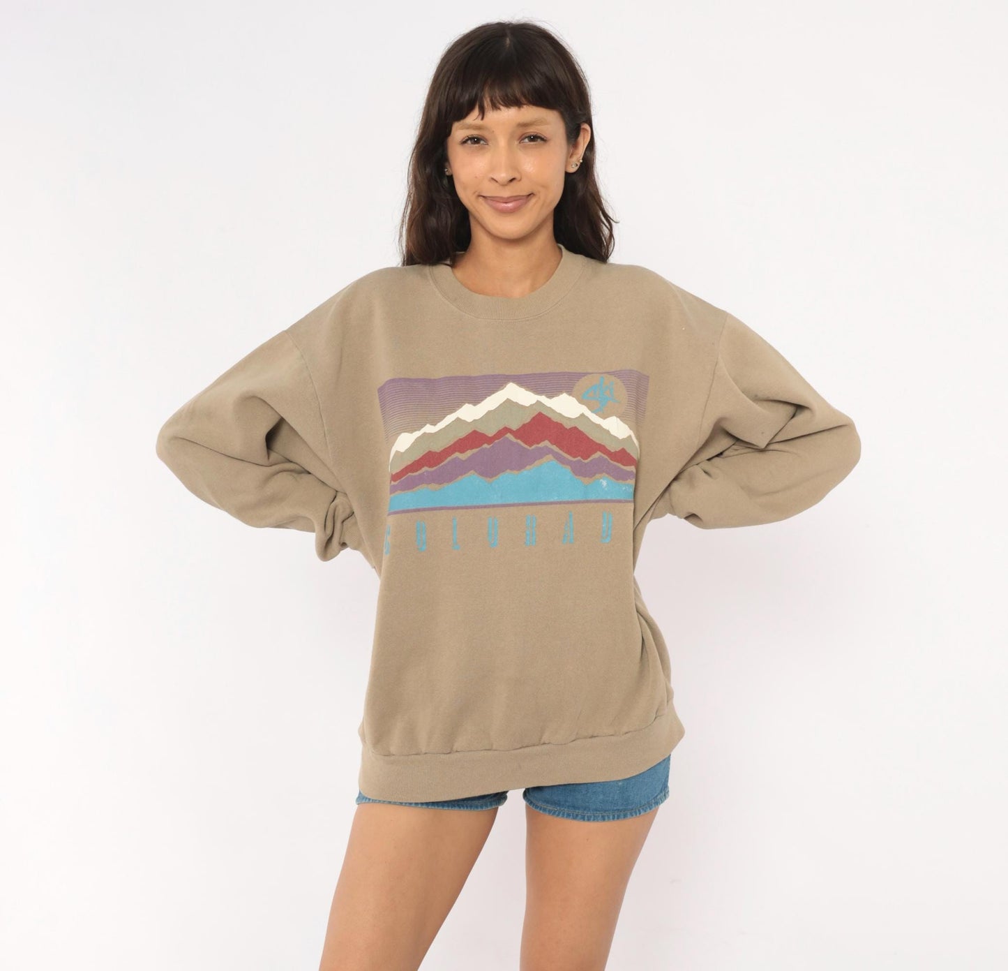 90s Jerzees Colorado Mountain Graphic Sweatshirt Tan Large L