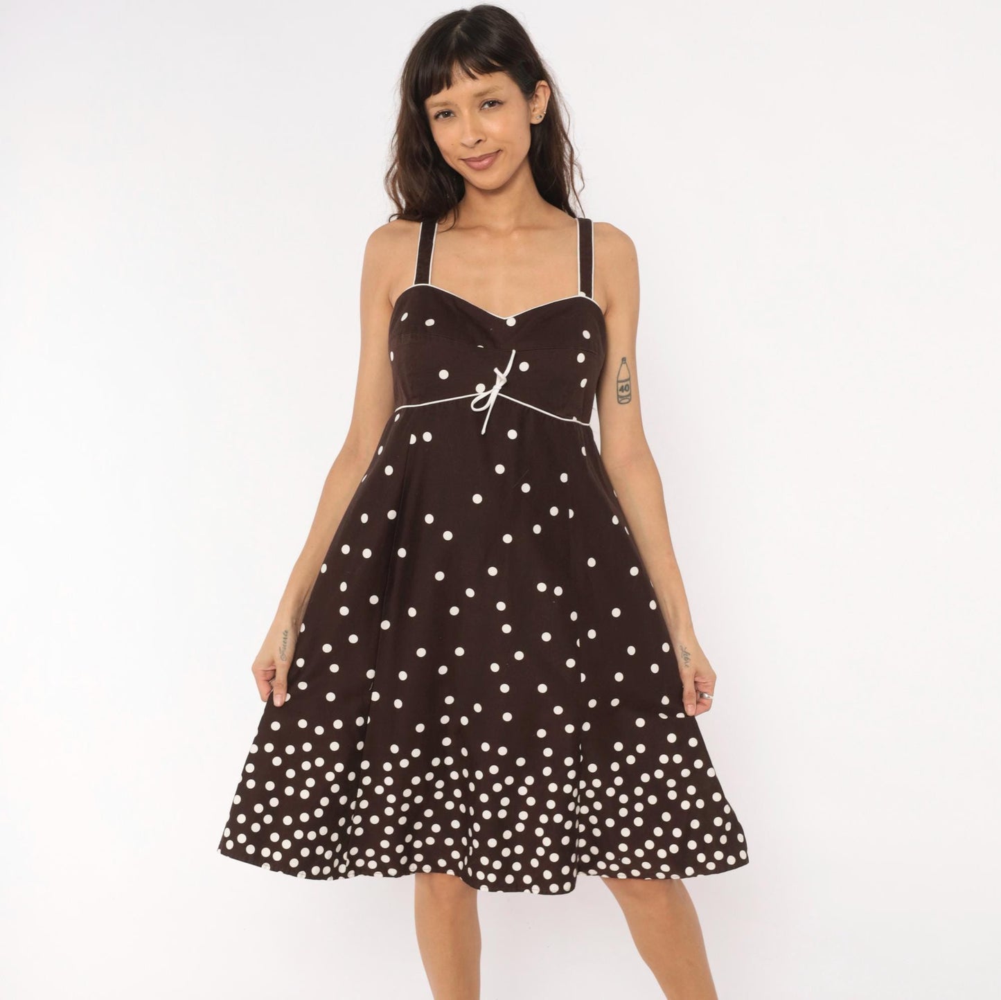2000s R & K Originals Polka Dot Sundress Brown White Sweetheart Neckline Extra Large XL