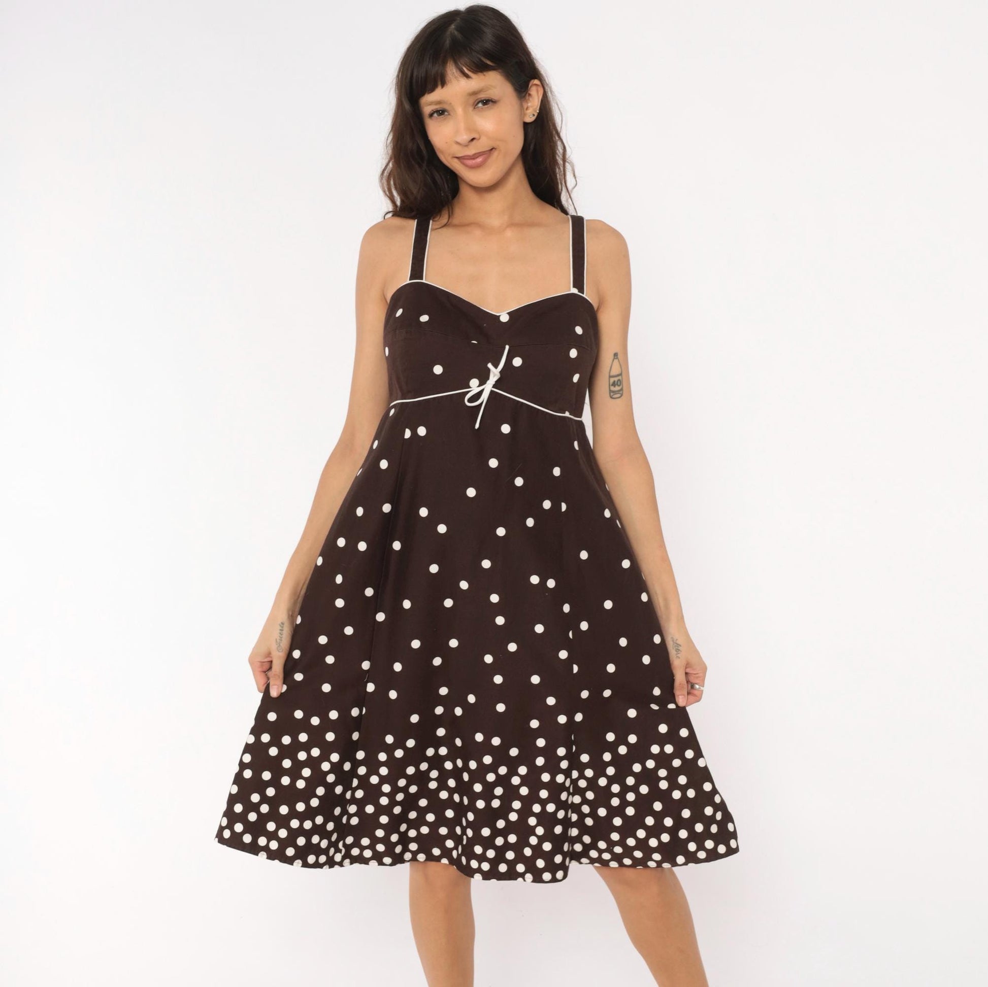 2000s R & K Originals Polka Dot Sundress Brown White Sweetheart Neckline Extra Large XL