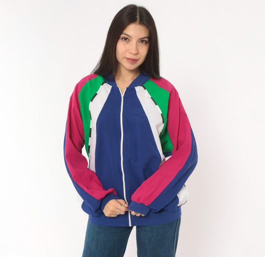 80s Susan Christopher Color Block Windbreaker Navy Magenta Medium M