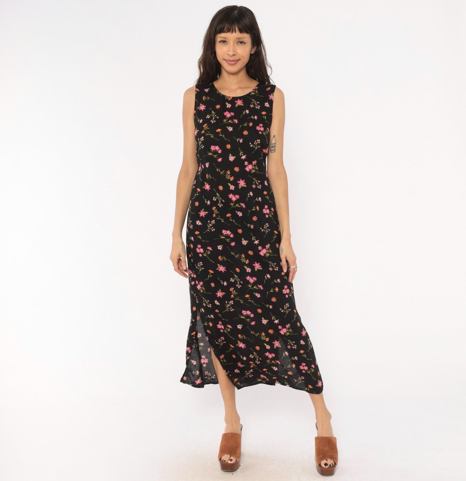 90s Casual Corner Annex Black Floral Maxi Dress Sleeveless Small