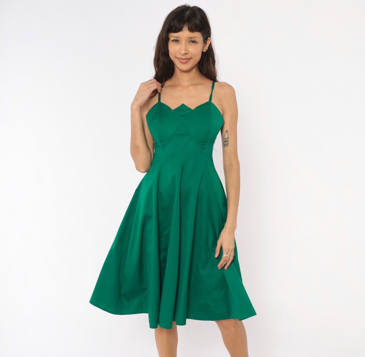90s Emerald Bustier Sundress Sweetheart Neckline Cotton Spaghetti Strap Small