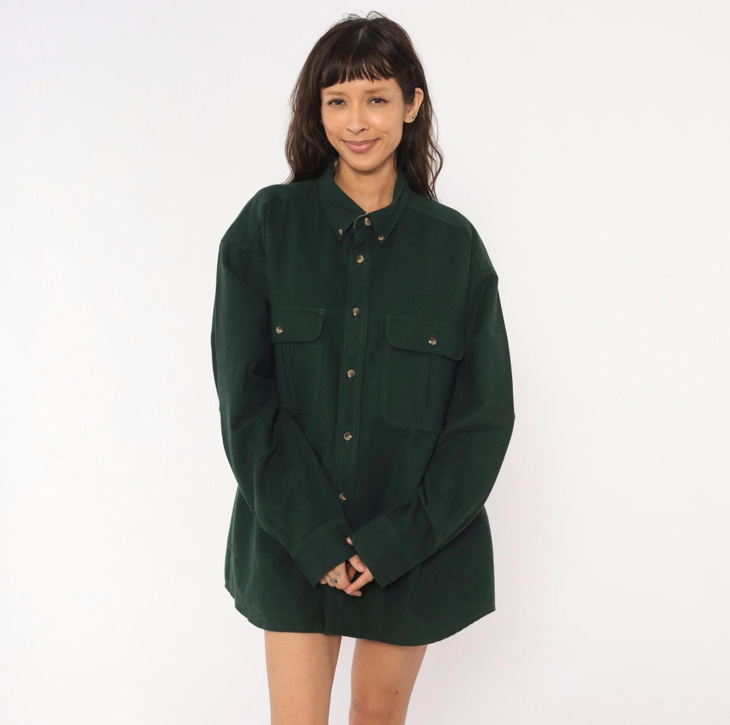 Y2K Cabelas Forest Green Chamois Cotton Button Down Shirt Extra Large XL