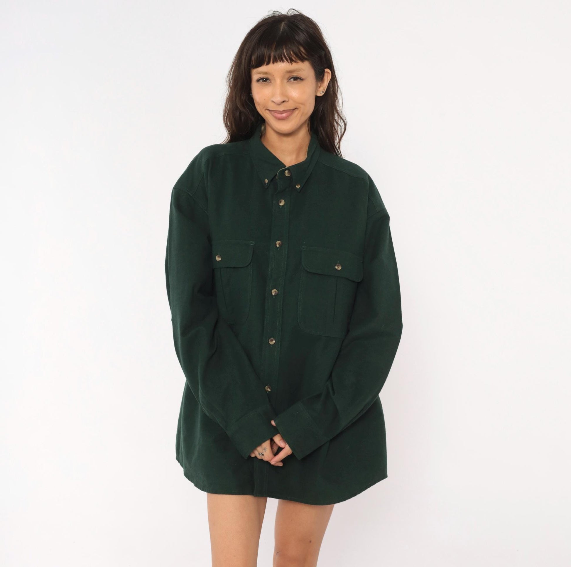 Y2K Cabelas Forest Green Chamois Cotton Button Down Shirt Extra Large XL