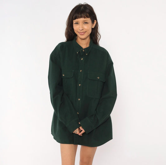 Y2K Cabelas Forest Green Chamois Cotton Button Down Shirt Extra Large XL