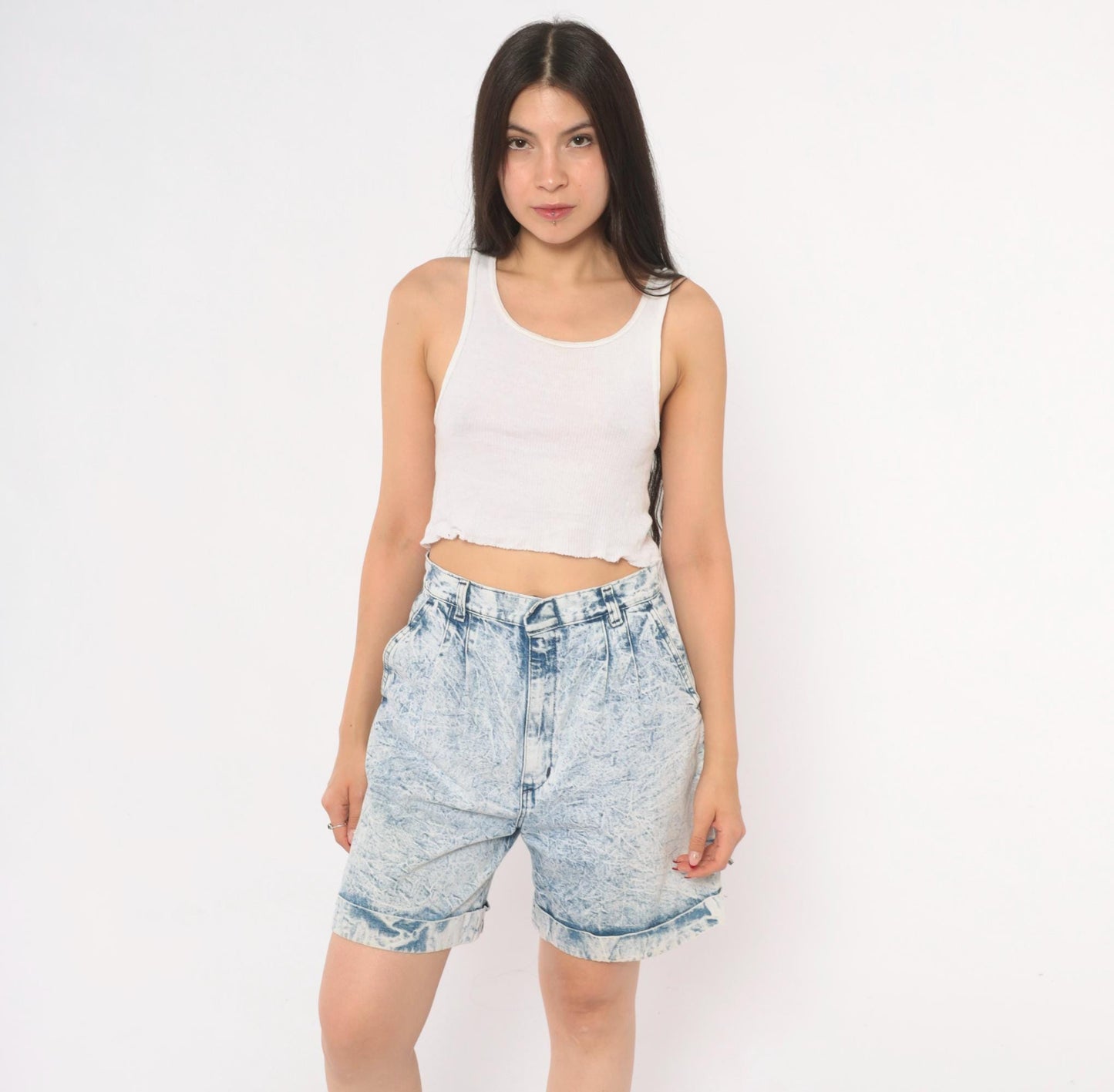 80s Ms. Players Acid Wash Denim Shorts High Waisted Pleated Blue Small S