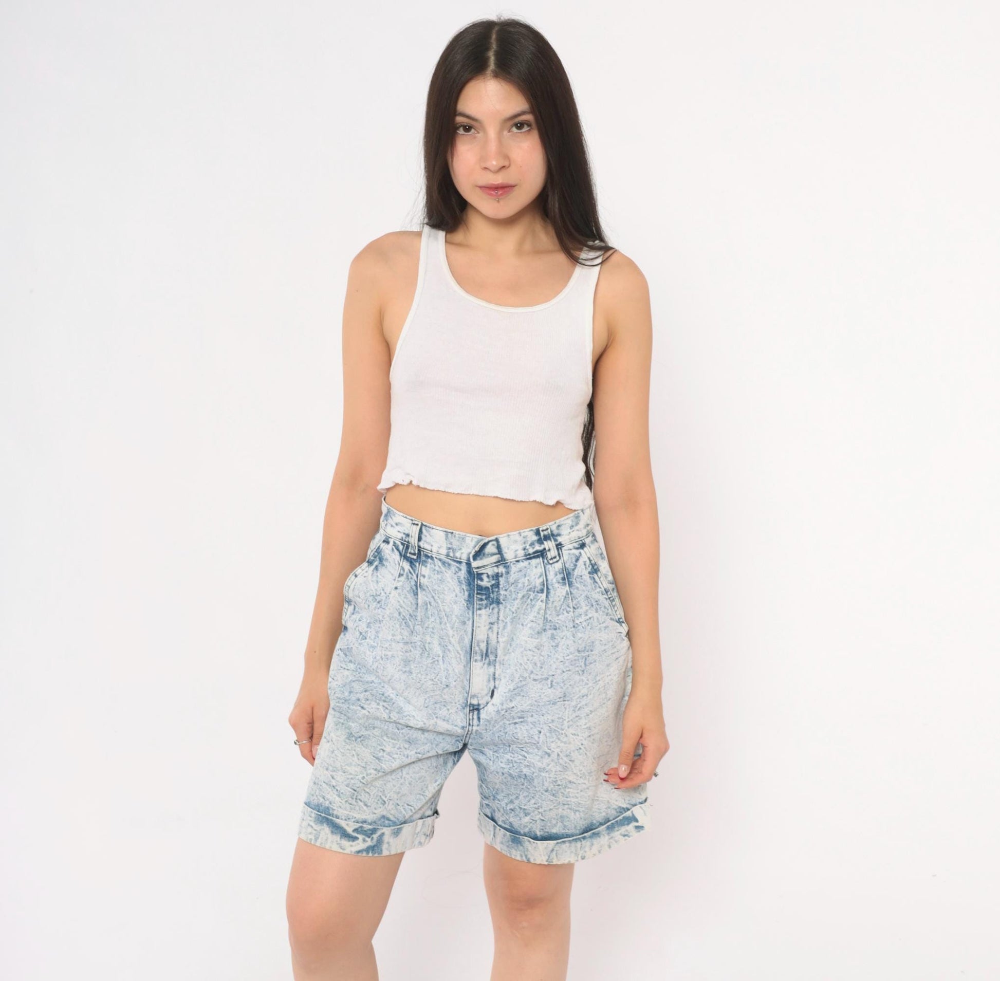 80s Ms. Players Acid Wash Denim Shorts High Waisted Pleated Blue Small S
