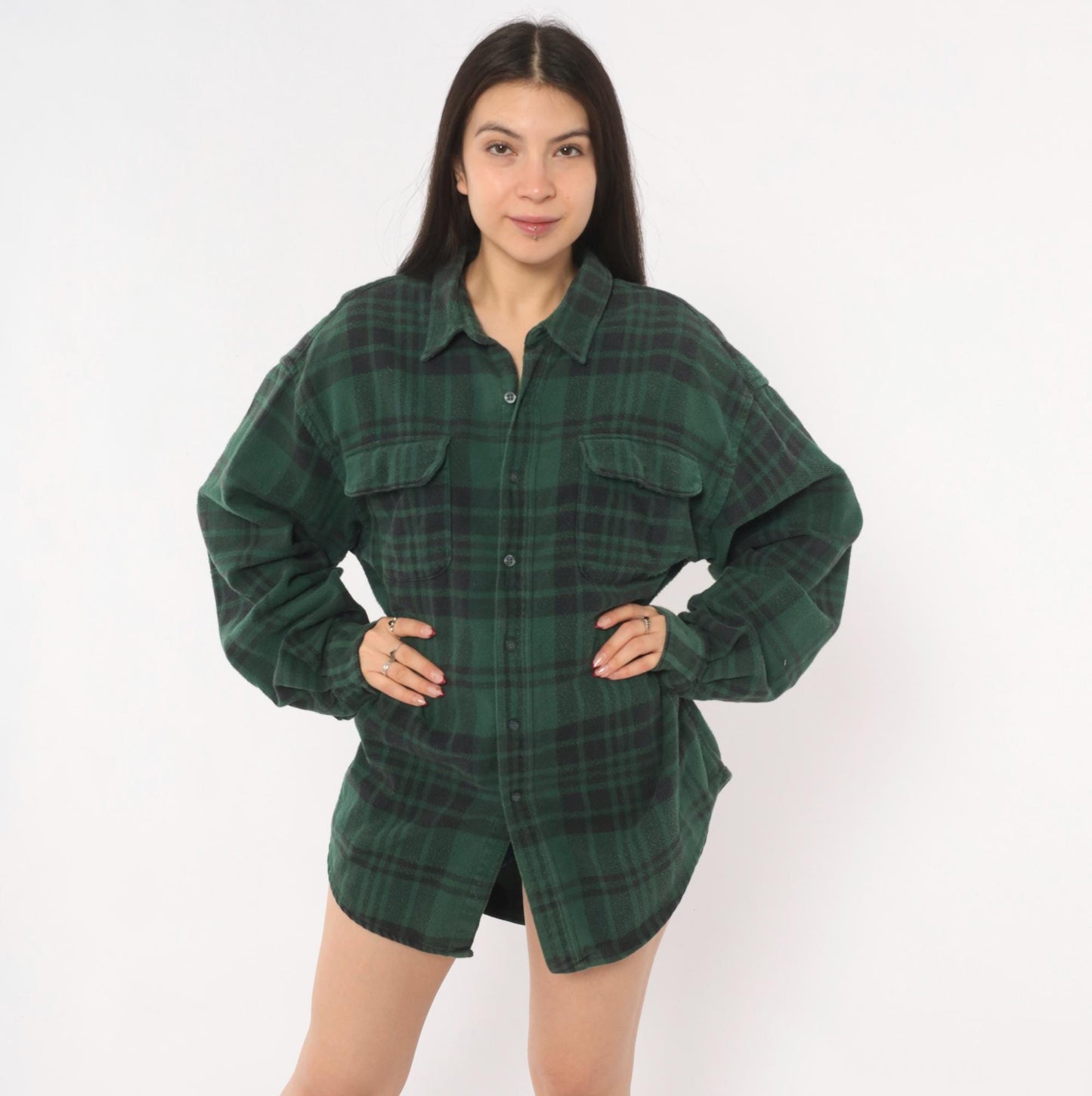 90s Gap Green Plaid Flannel Shirt Button-Up Grunge Cotton Extra Large XL