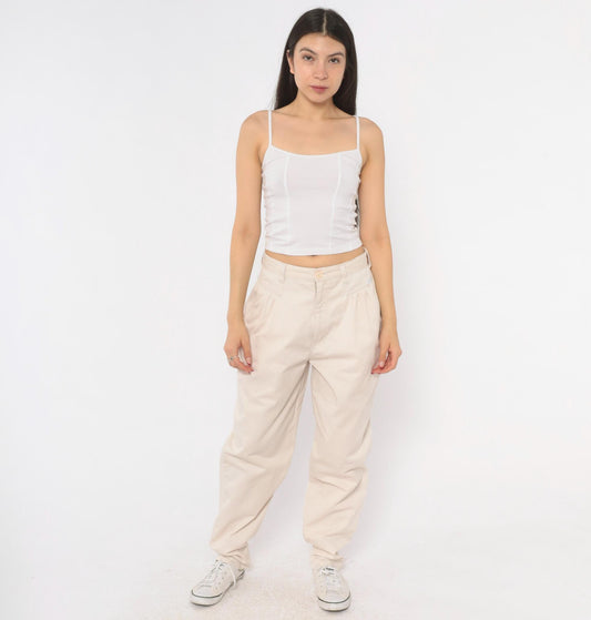 90s Cherokee High-Rise Pleated Trousers Cream Cotton Tapered Medium