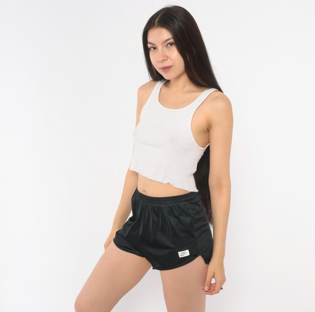 80s Nike Running Shorts Black Nylon Split Hem Athletic Extra Small XS
