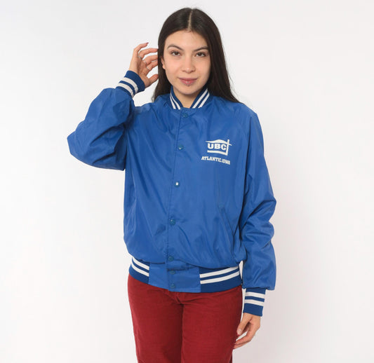 90s Sportsmaster Royal Blue Nylon Windbreaker Snap Bomber Jacket Small