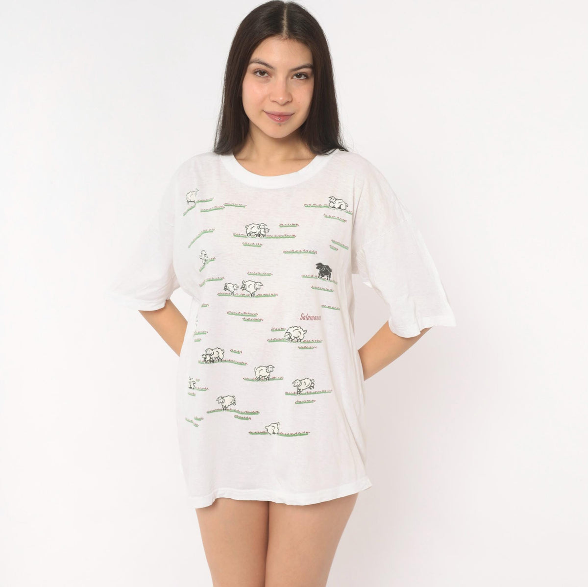 2000s Black Sheep Salamanca Spain Souvenir Cotton Tee White Large L