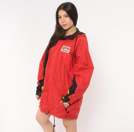 90s Marlboro Adventure Team Windbreaker Red Nylon Hooded Parka Large L