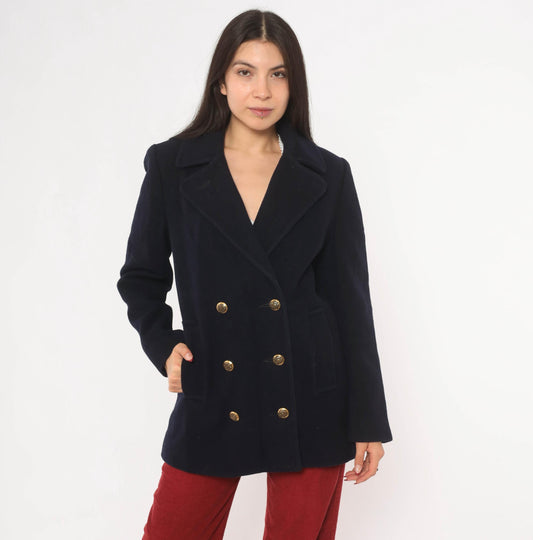 Mackintosh Navy Wool Peacoat Gold Button Double Breasted Jacket Medium M