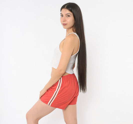 80s Red Athletic Running Shorts Cotton Side Stripe White Trim Extra Small XS