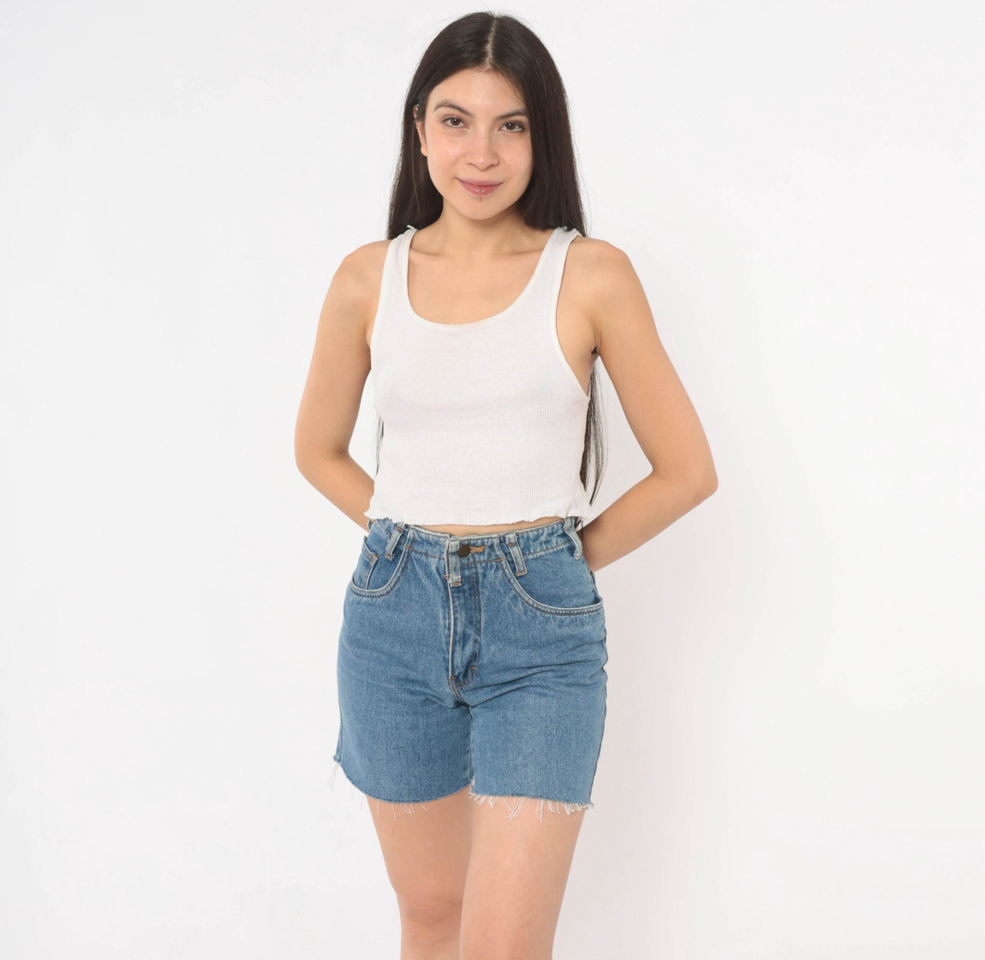 90s Sergio Valente High Waisted Cutoff Denim Shorts Blue Medium Wash Extra Small XS