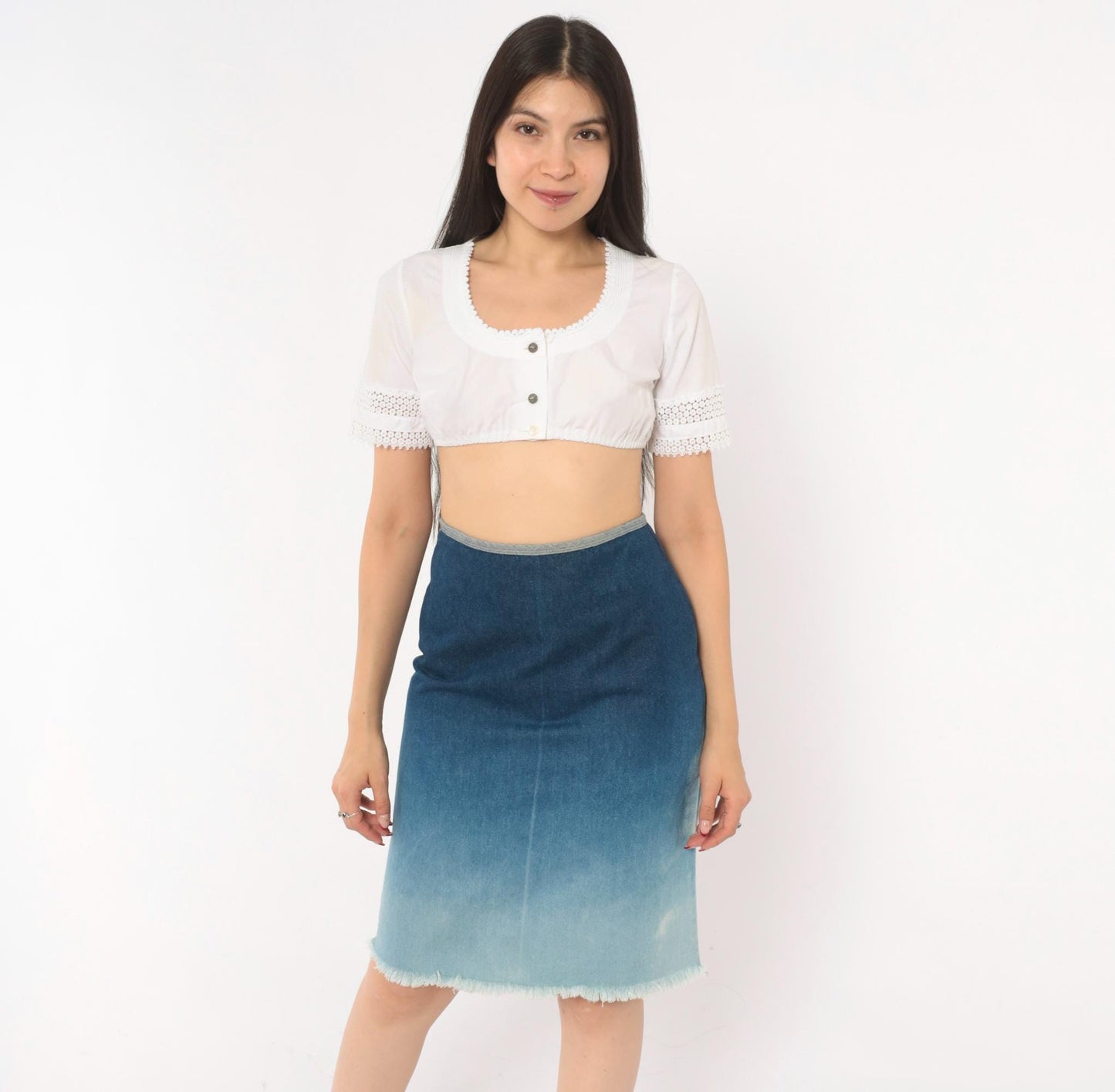 Y2K R4Я Rave 4 Real Ombre Denim Pencil Skirt Sky Blue Extra Small XS