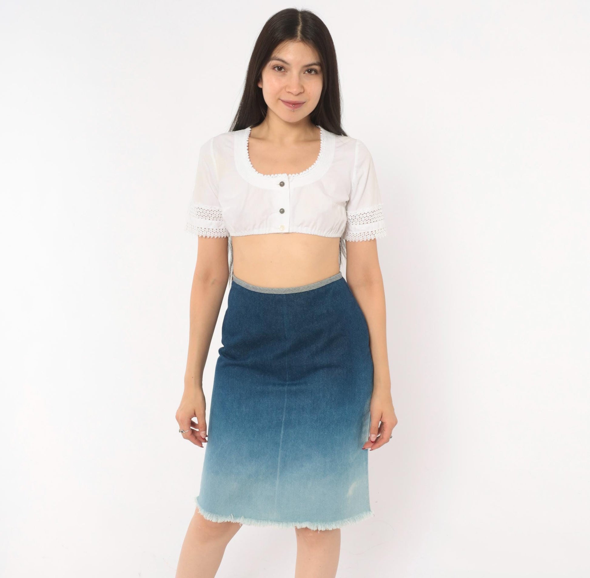Y2K R4Я Rave 4 Real Ombre Denim Pencil Skirt Sky Blue Extra Small XS