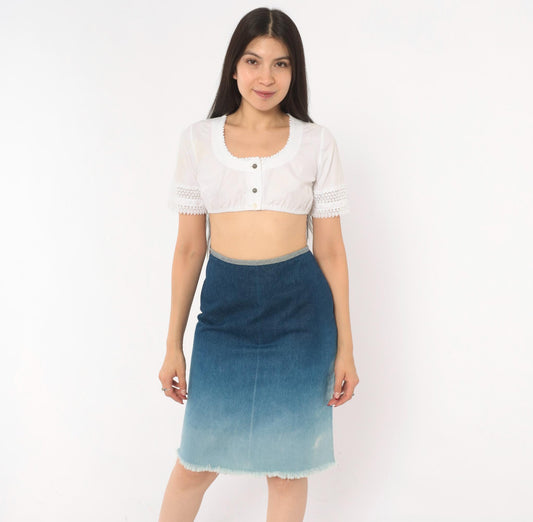 Y2K R4Я Rave 4 Real Ombre Denim Pencil Skirt Sky Blue Extra Small XS