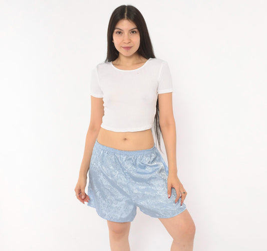 90s Morgan Taylor Powder Blue Jacquard Floral Sleep Shorts Small