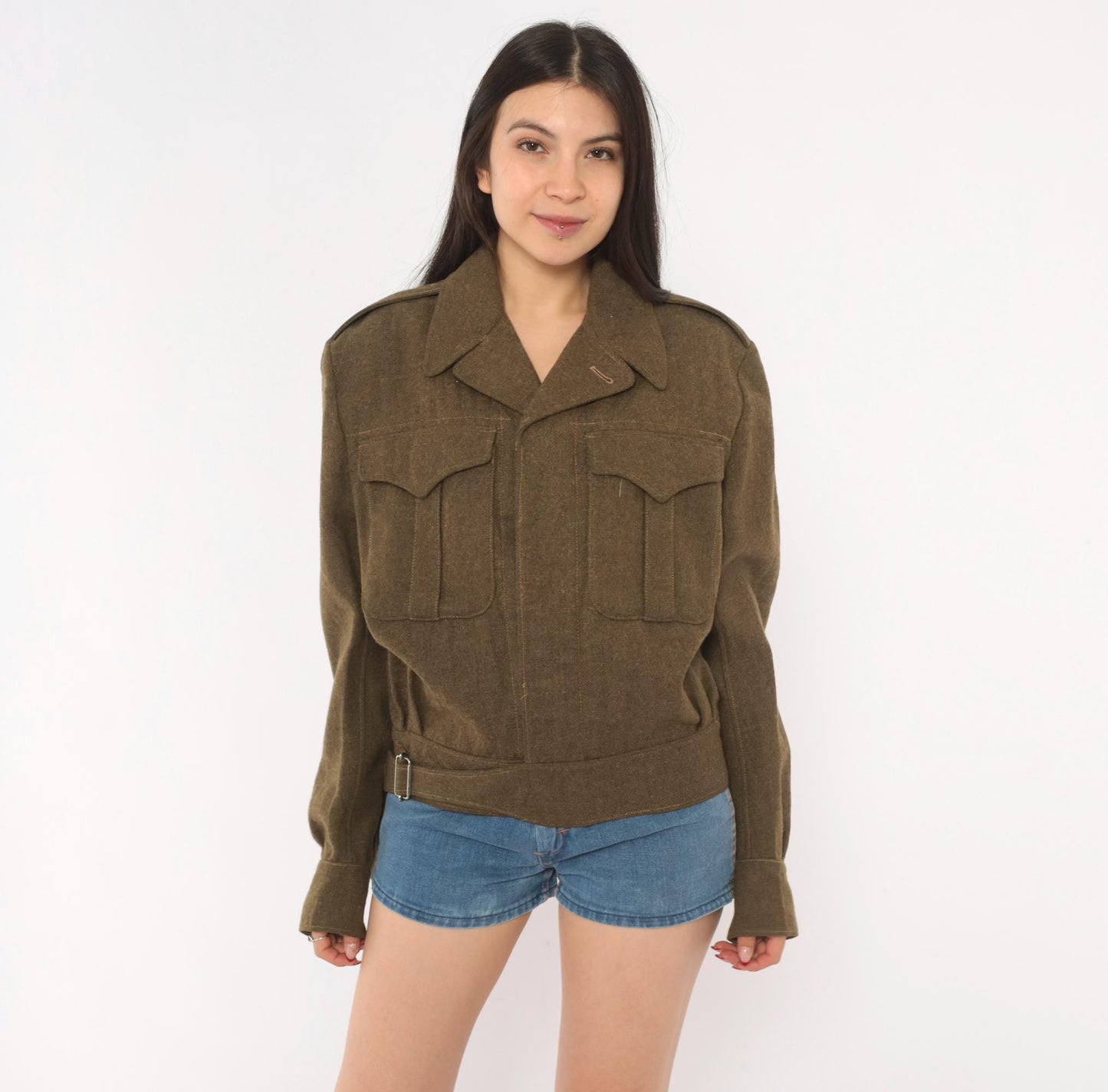 1950s Military Wool Jacket Olive Drab Cropped Blouson Army Green Medium M
